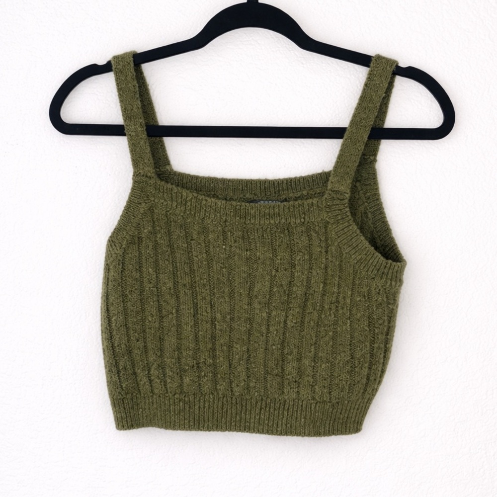 Wild Fable Olive Green Ribbed Knit Cropped Tank Size Small